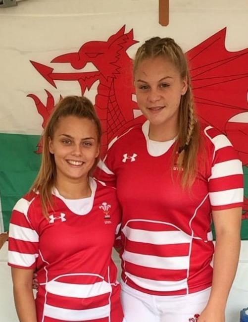 Katie Thicker and Cerys Lloyd playing for Wales